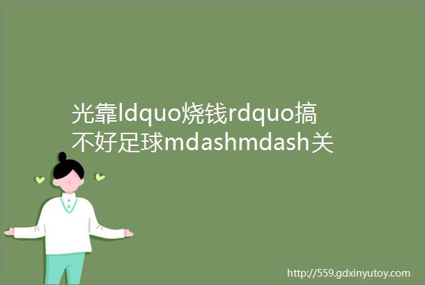 光靠ldquo烧钱rdquo搞不好足球mdashmdash关于维护足球健康发展的思考之一